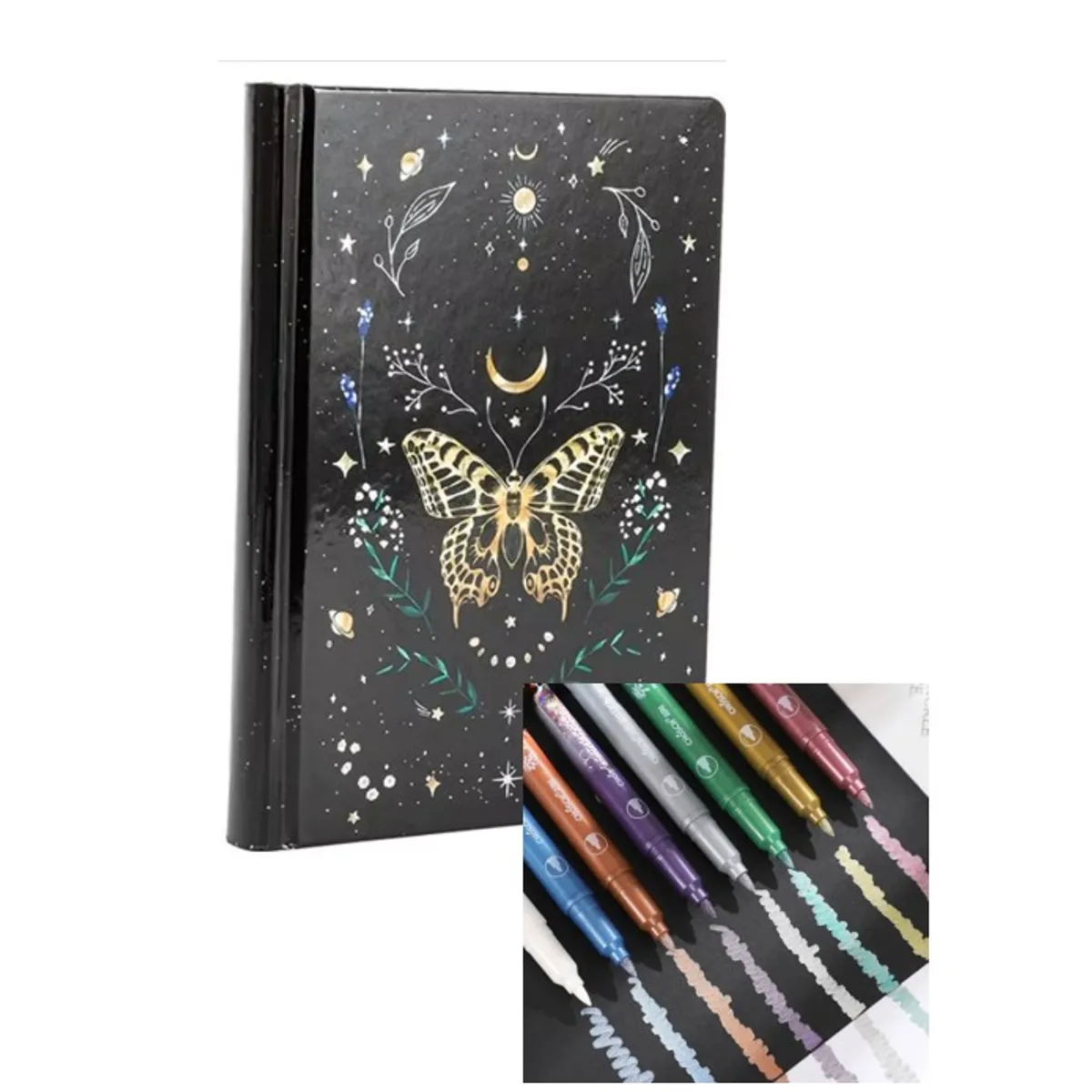 GENERICO - LIBRETA /CUADERNO CON TAPA DURA  MARIPOSAS AM + LAPICES