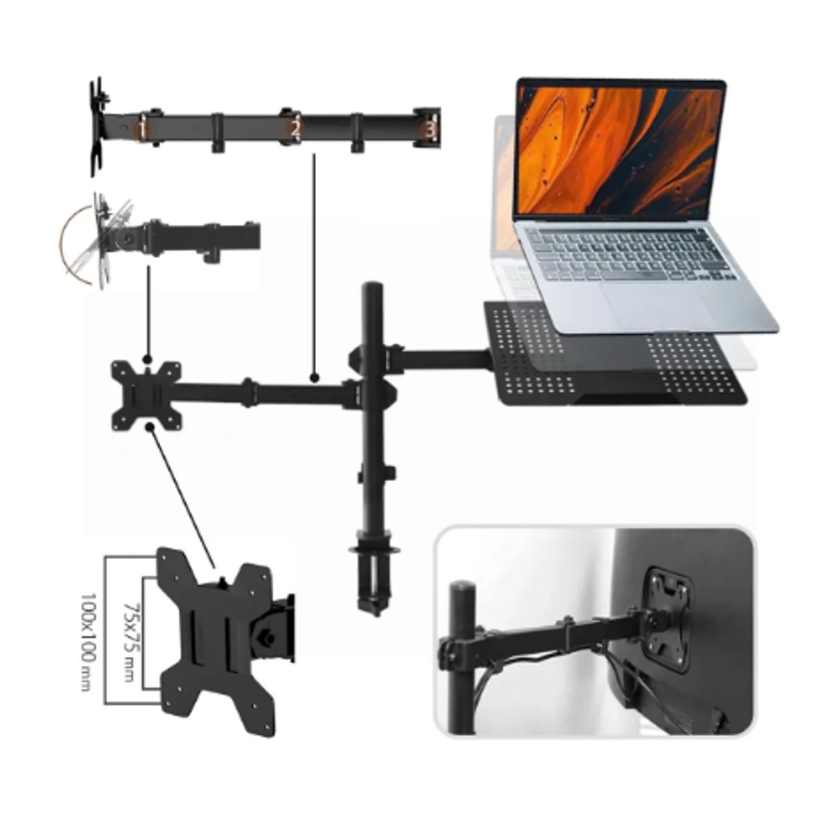 GENERICO - Soporte Monitor Y Notebook Brazo Articulado Escritorio Gamer Negro