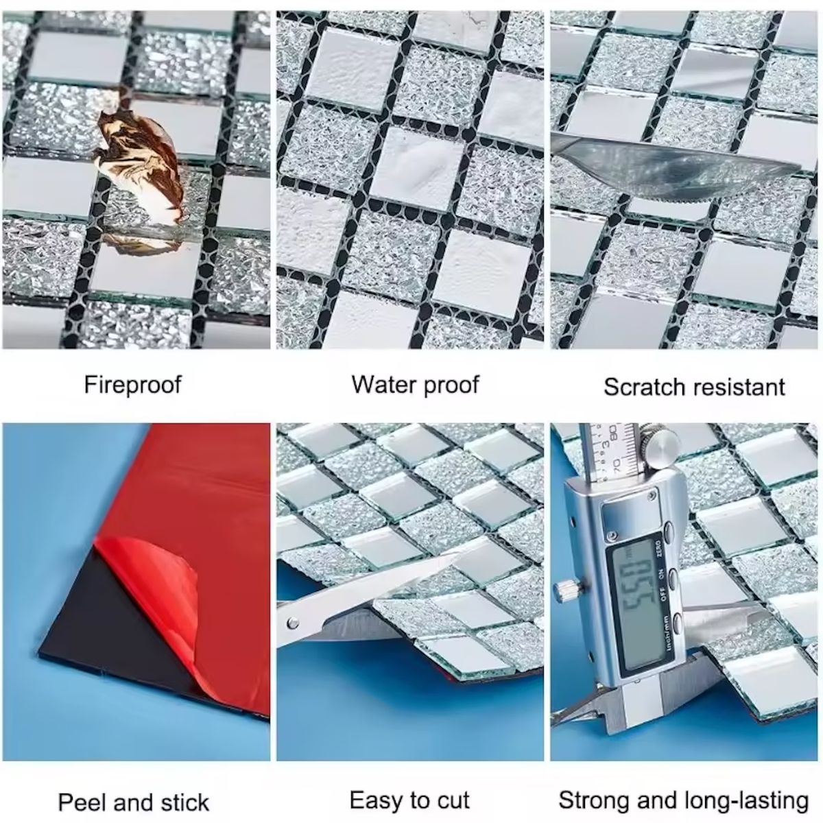 GENERICO - Pack 5 Lámina Panel Mural Adhesivo Mosaico Vidrio