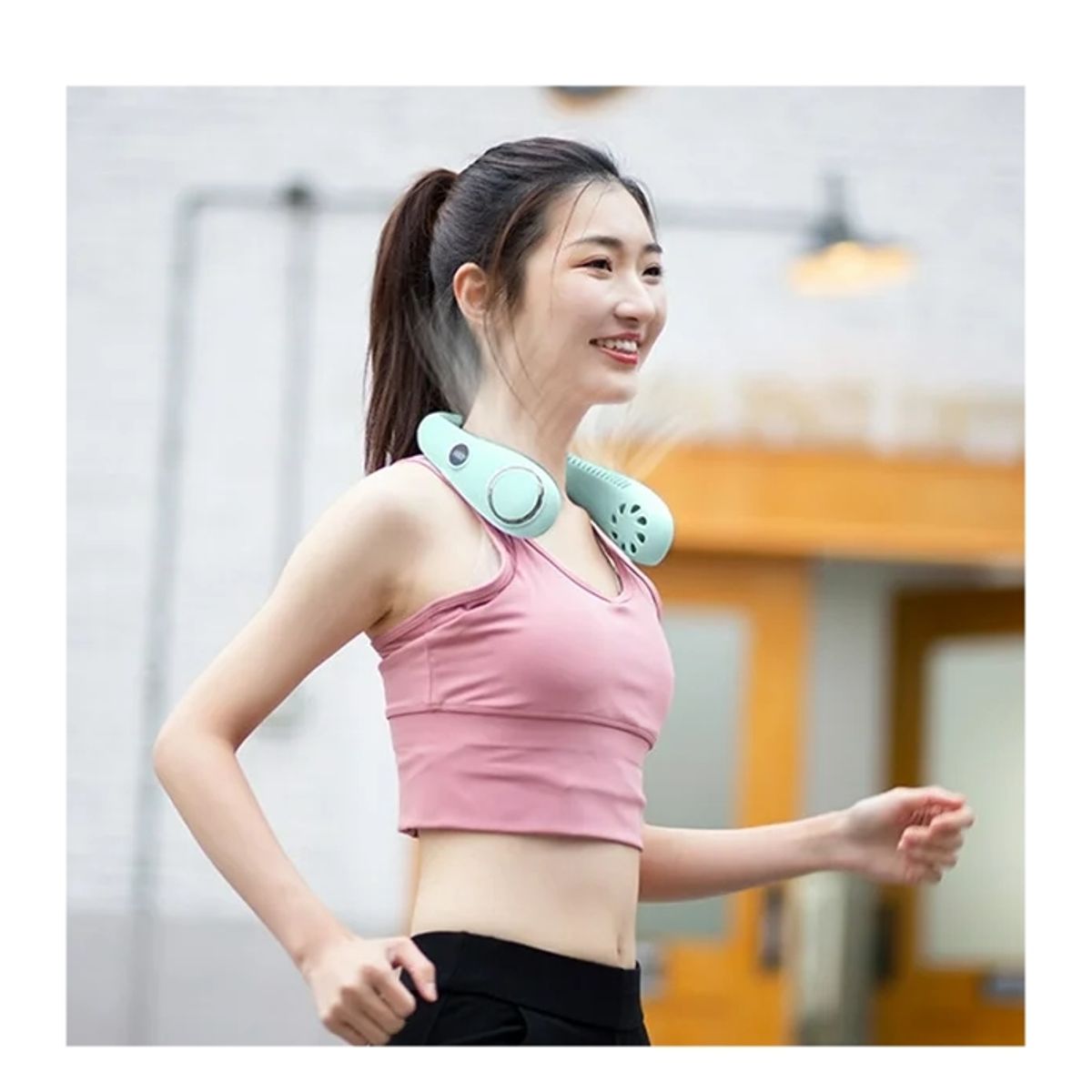 GENERICO - Ventilador de cuello silencioso con cable de carga USB color verde agua