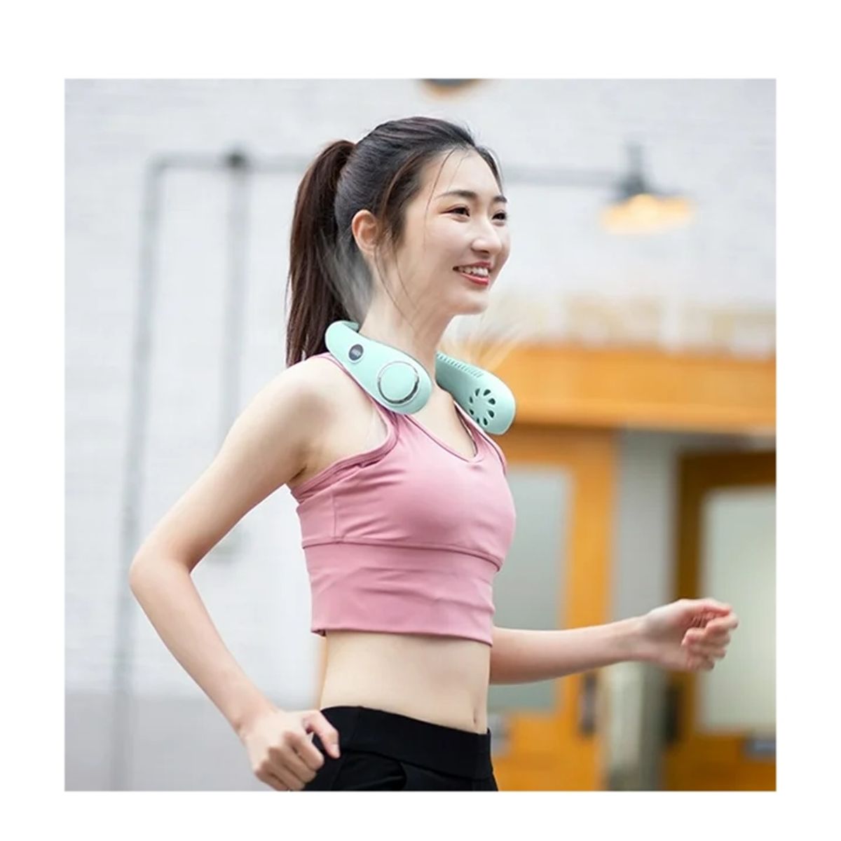 GENERICO - Ventilador de cuello silencioso con cable de carga USB color verde agua