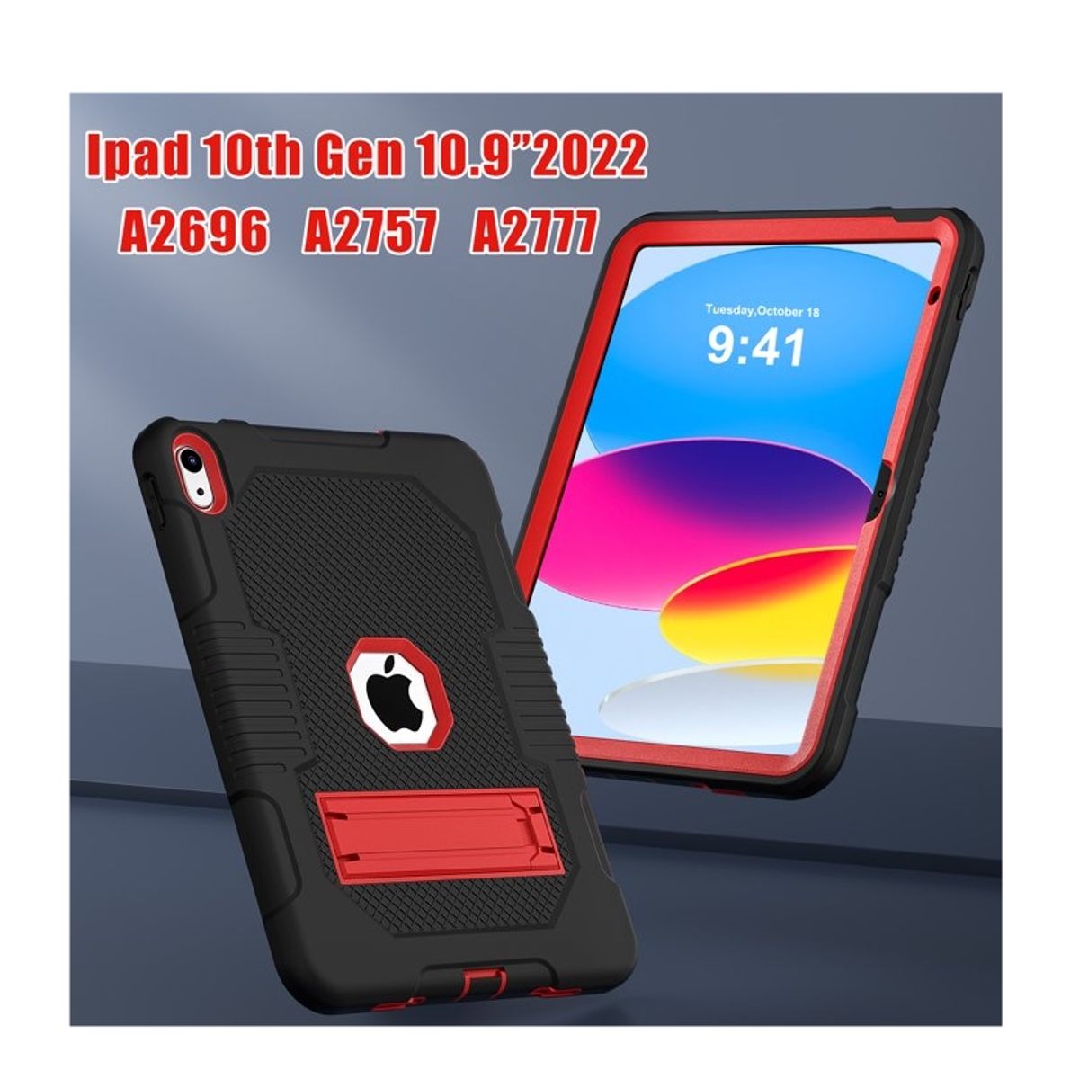 GENERICO - Carcasa antigolpes para Ipad 10.9 pulgadas 10a gen 2022 rojo y negro revisa tu modelo