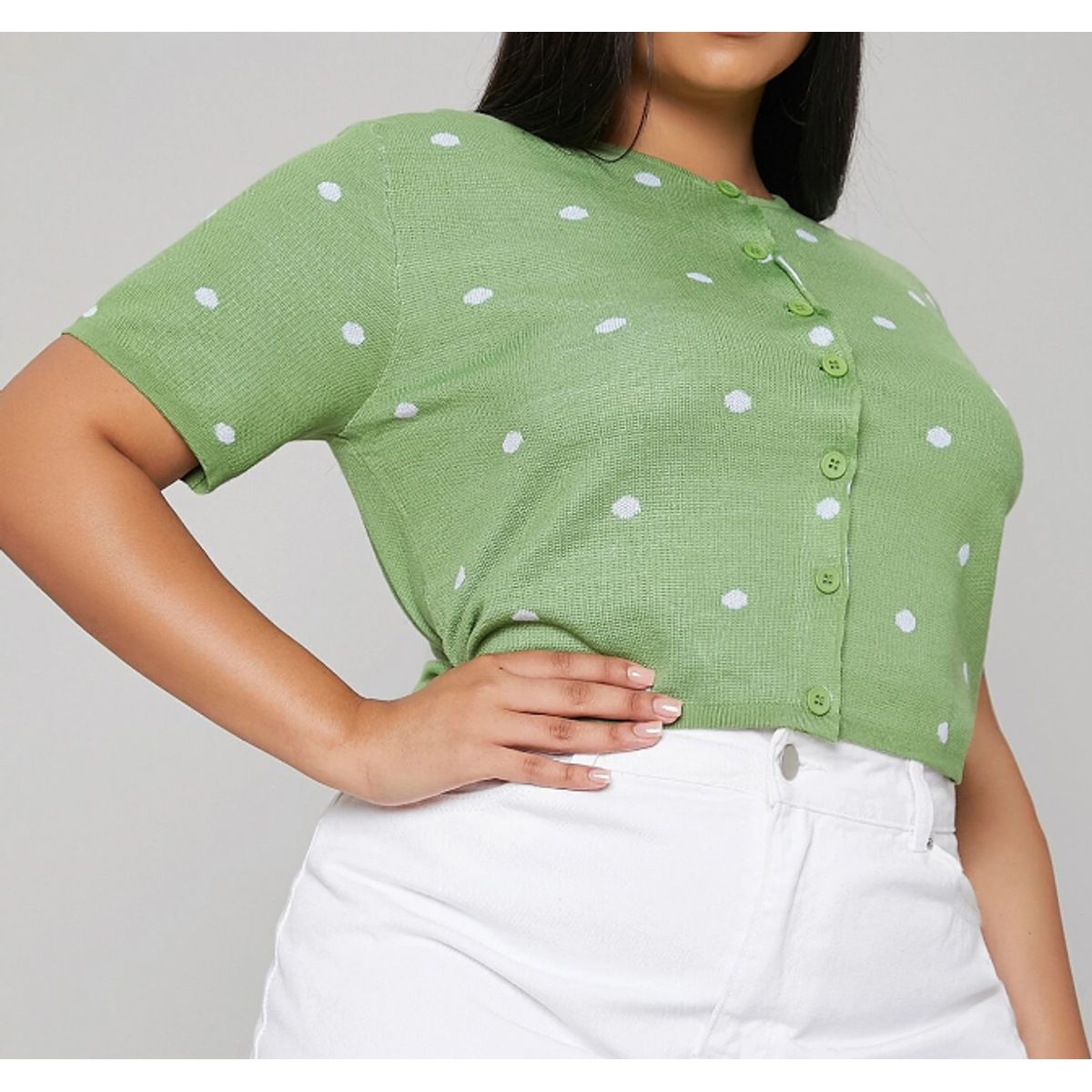 KIRAMA CLOTHING STORE - Blusa Verde Crop con Lunares de Manga Corta
