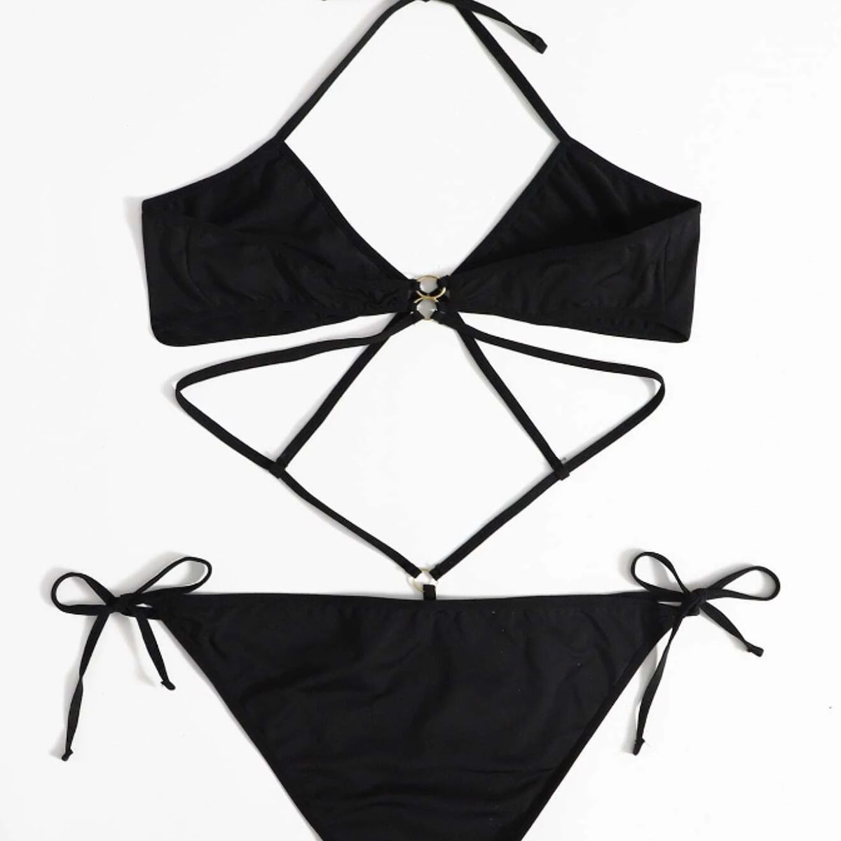 KIRAMA CLOTHING STORE - Conjunto de Ropa Interior Negro con Anilla y Tirantes Finos