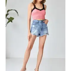 KIRAMA CLOTHING STORE - Top Crop Rosa con Ribete en Contraste
