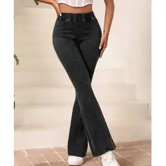 KIRAMA CLOTHING STORE - Jeans Negro Bootcut de Cintura Elástica