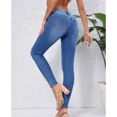 KIRAMA CLOTHING STORE - Jeans Skinny Azul Lavado Medio con Desgarros