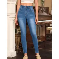 KIRAMA CLOTHING STORE - Jeans Skinny Azul Lavado Medio de Tiro Natural
