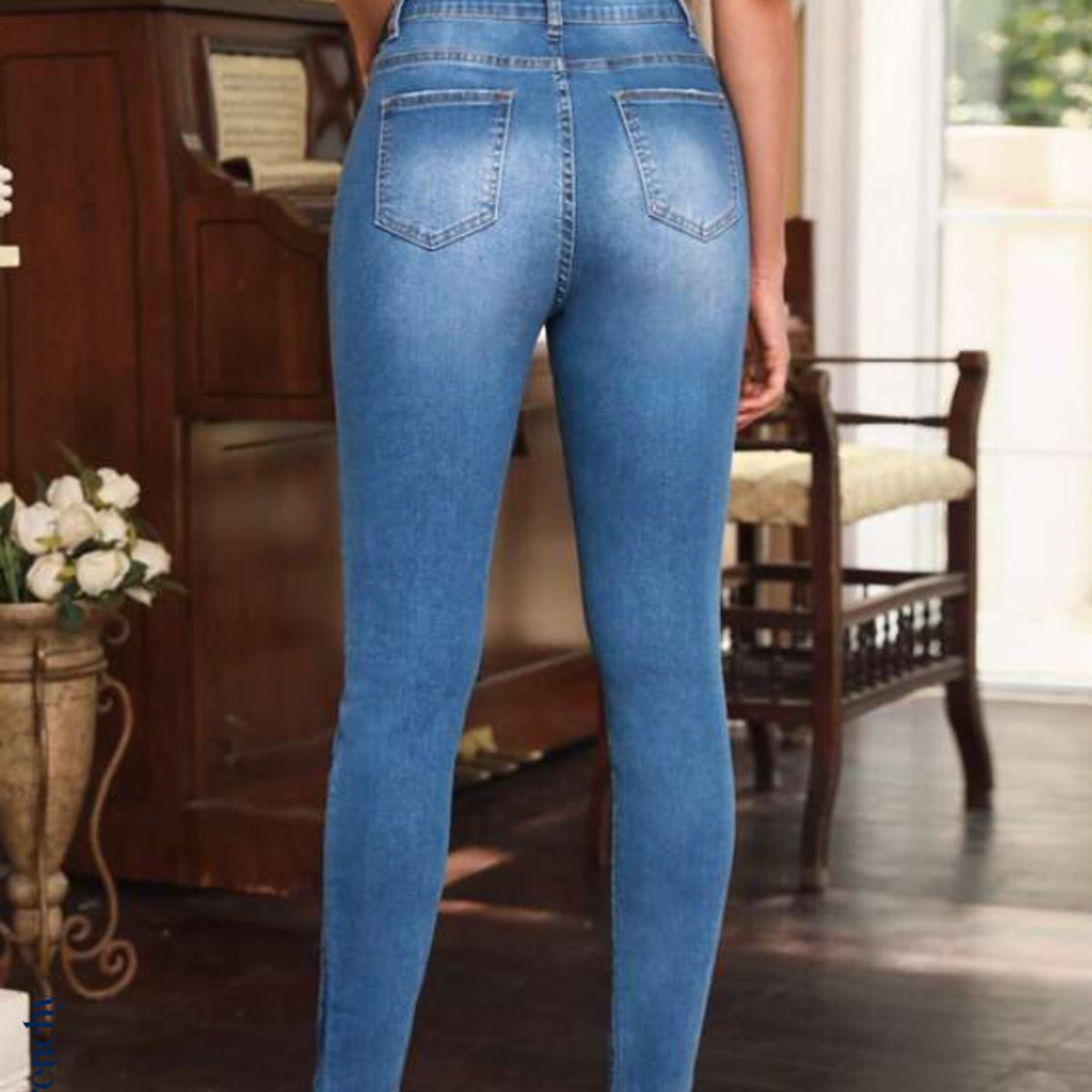KIRAMA CLOTHING STORE - Jeans Skinny Azul Lavado Medio de Tiro Natural