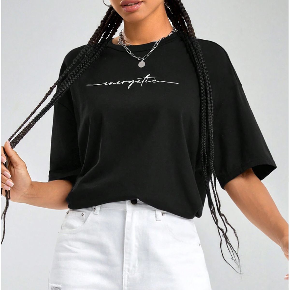 KIRAMA CLOTHING STORE - Camiseta Oversized Negra con Letras “Energetic”