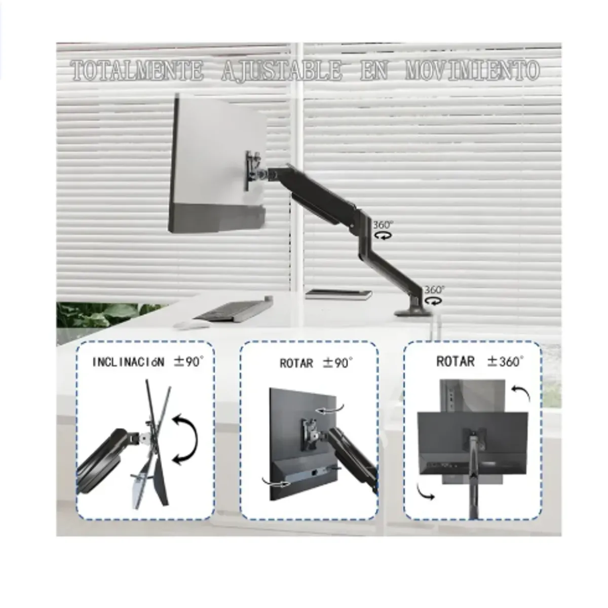 GENERICO - Soporte Brazo Escritorio Inclinable Para Tvmonitor 13-32 Negro
