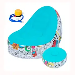 GENERICO - Puff inflable con reposa pies + Inflador Color Celeste