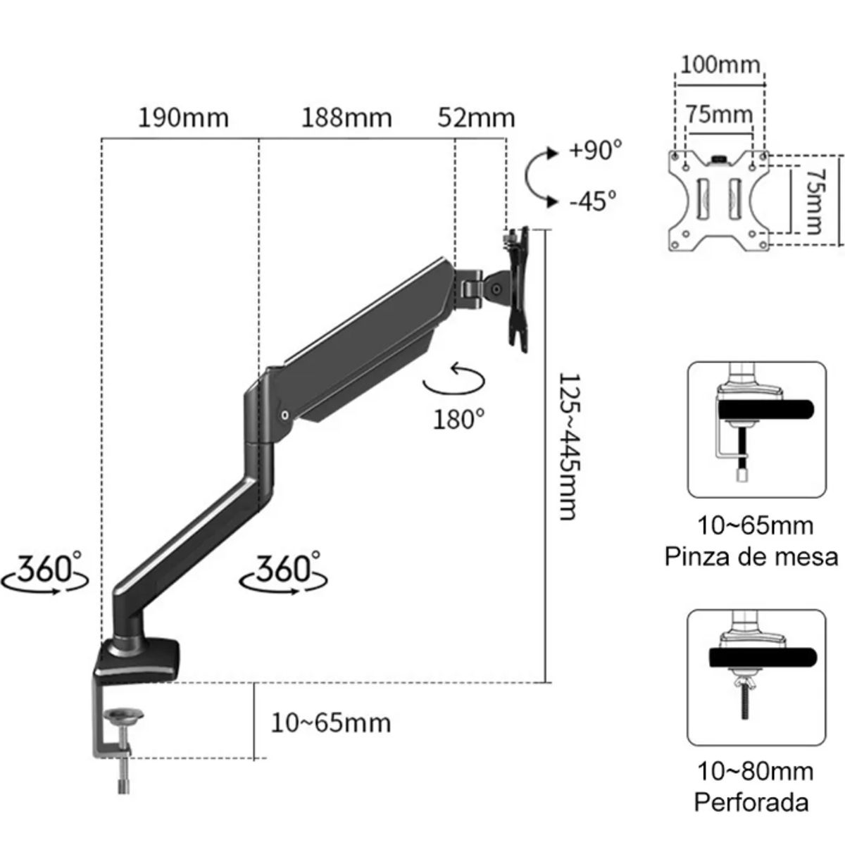 GENERICO - Soporte Monitor Escritorio 17 -32'' Brazo Articulado Negro