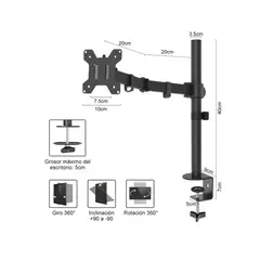 GENERICO - Soporte Monitor Vertical De Escritorio Base Brazo Negro