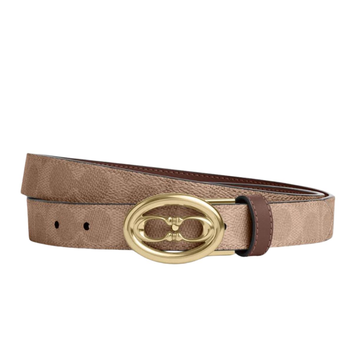 COACH - Cinturón Coach Reversible Monograma Beige y Café Hebilla Dorada