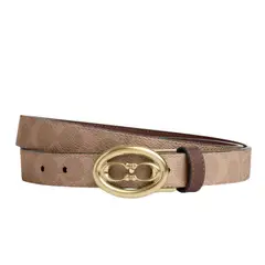 COACH - Cinturón Reversible Monograma Beige y Café Hebilla Dorada