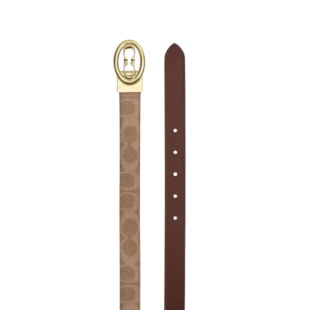 COACH - Cinturón Coach Reversible Monograma Beige y Café Hebilla Dorada