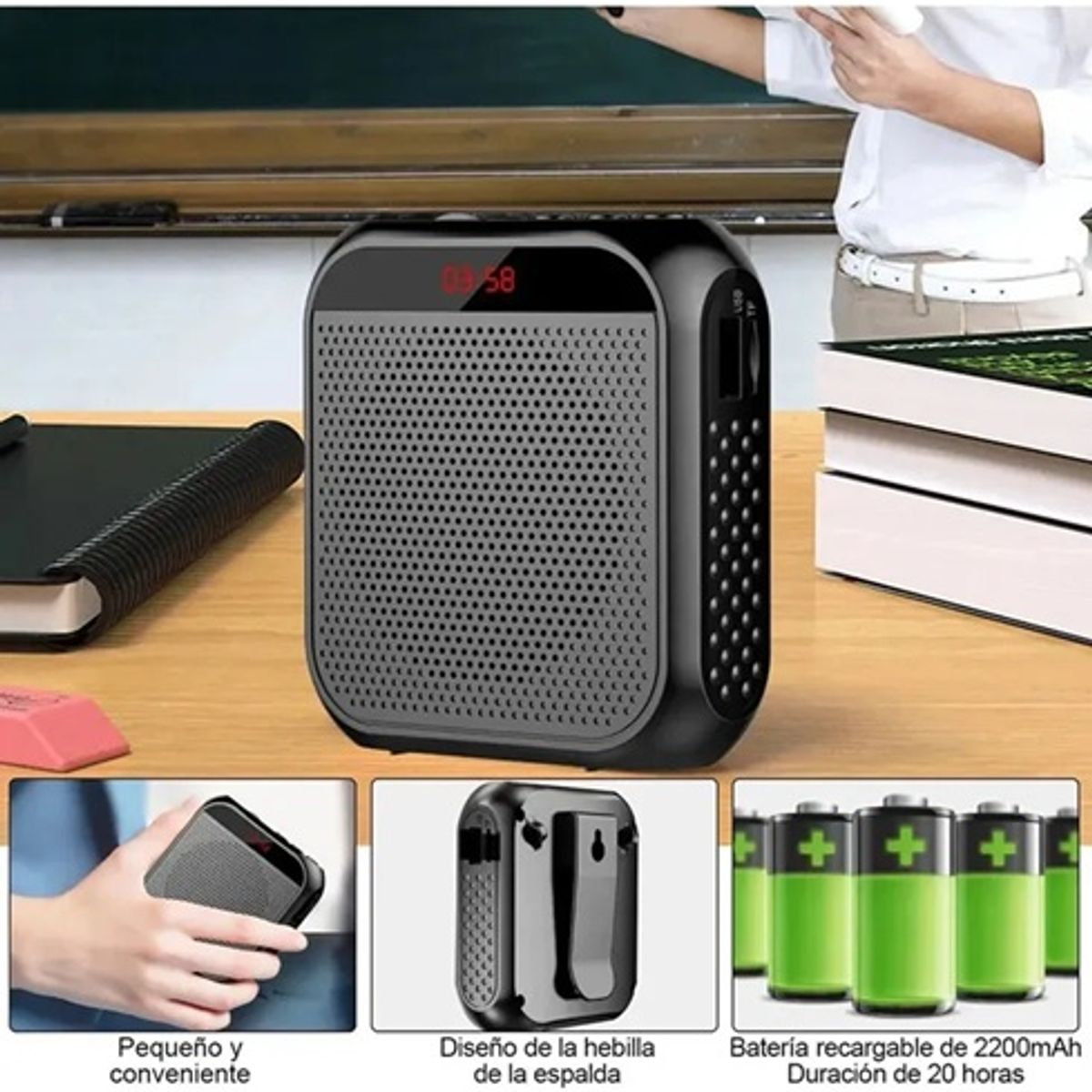 GENERICO - Amplificador De Voz Micrófon Cintillo Enseñanza Bluetoth Usb