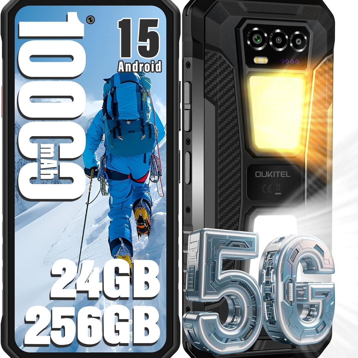 OUKITEL - OUKITEL WP58 PRO 5G Celular 24GB+256GB 10000mAh Android 15 Smartphone-Negro
