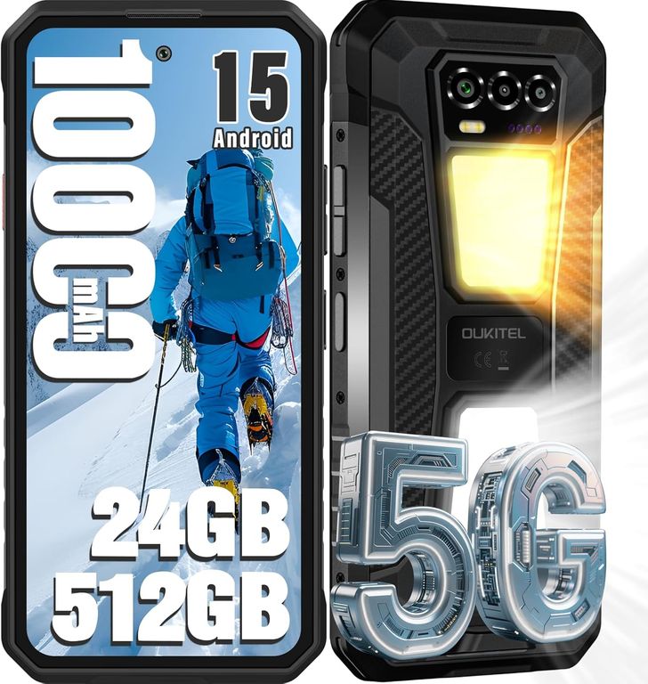 OUKITEL WP58 PRO 5G Celular 24GB+512GB 10000mAh Android 15 Smartphone-Negro