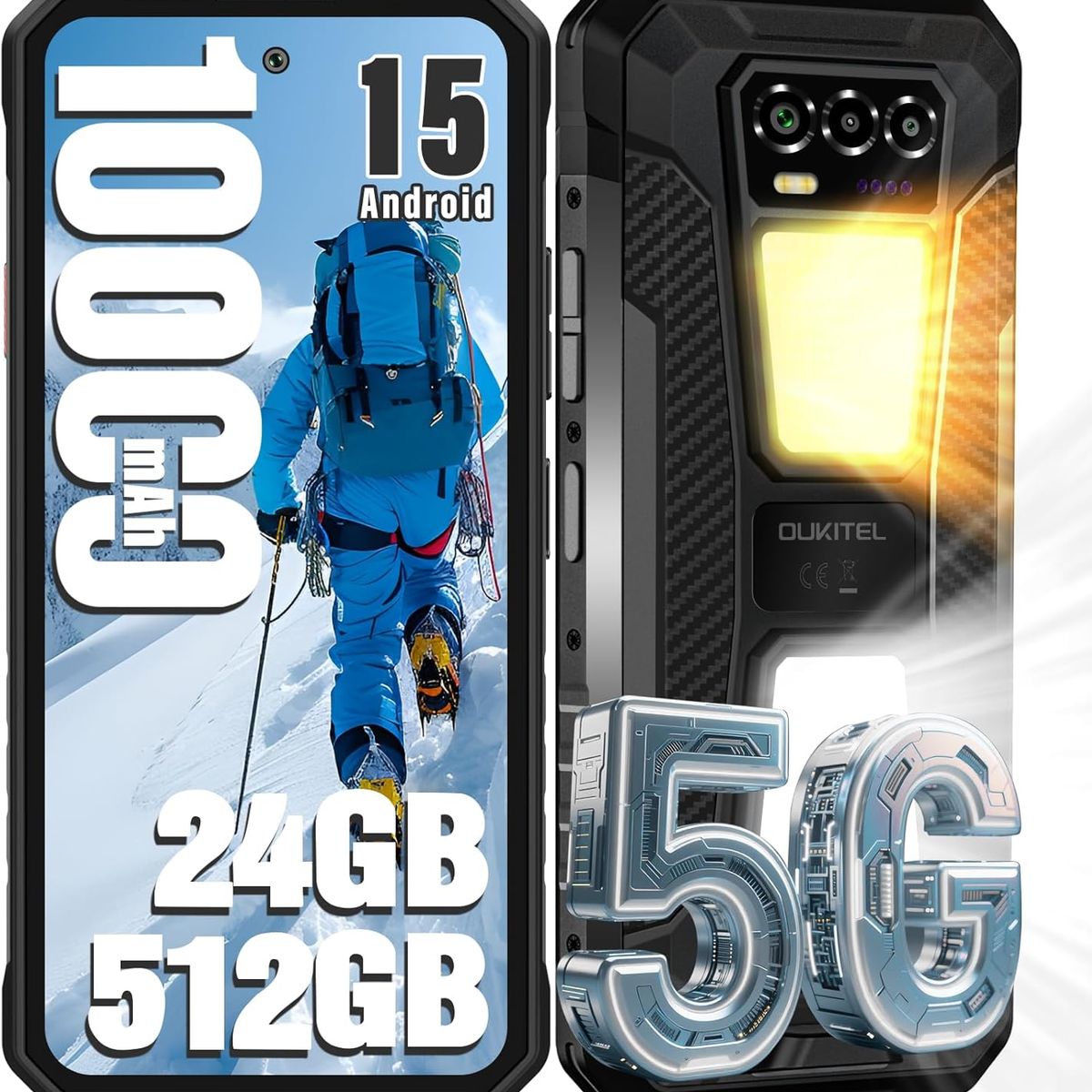 OUKITEL - OUKITEL WP58 PRO 5G Celular 24GB+512GB 10000mAh Android 15 Smartphone-Negro