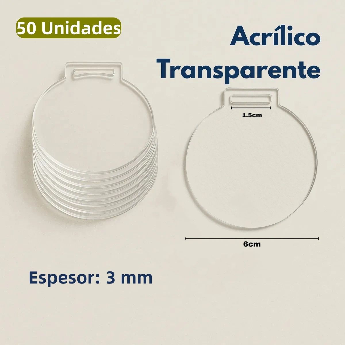 KUANGYE - 50pcs Acrilico Transparente Circulares Medallas Sublimacion Personalizadas 6cm para PremiaciónDIY