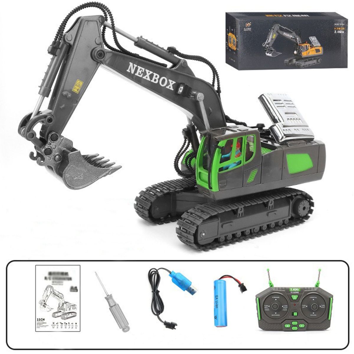 ATURE - 1:20 Excavadora Control Remoto Rc Juguete 11 Canal Aleación Verde