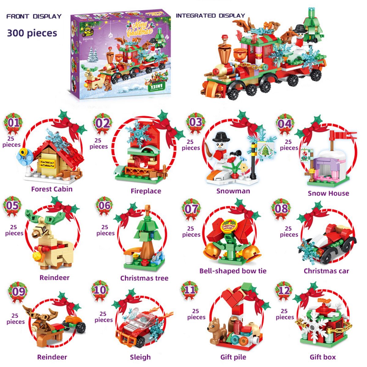 DANWEILE - Mini juguete de bloques de construcción 12 en 1 Tren de Navidad