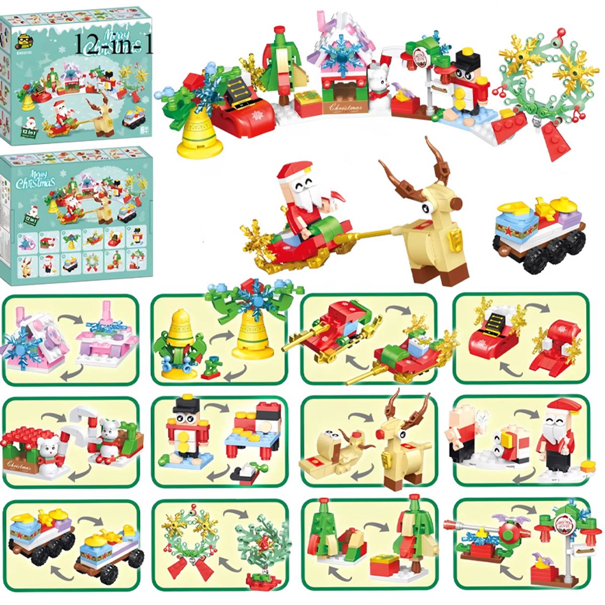 DANWEILE - Mini juguete de bloques de construcción 12 en 1 Papá Noel