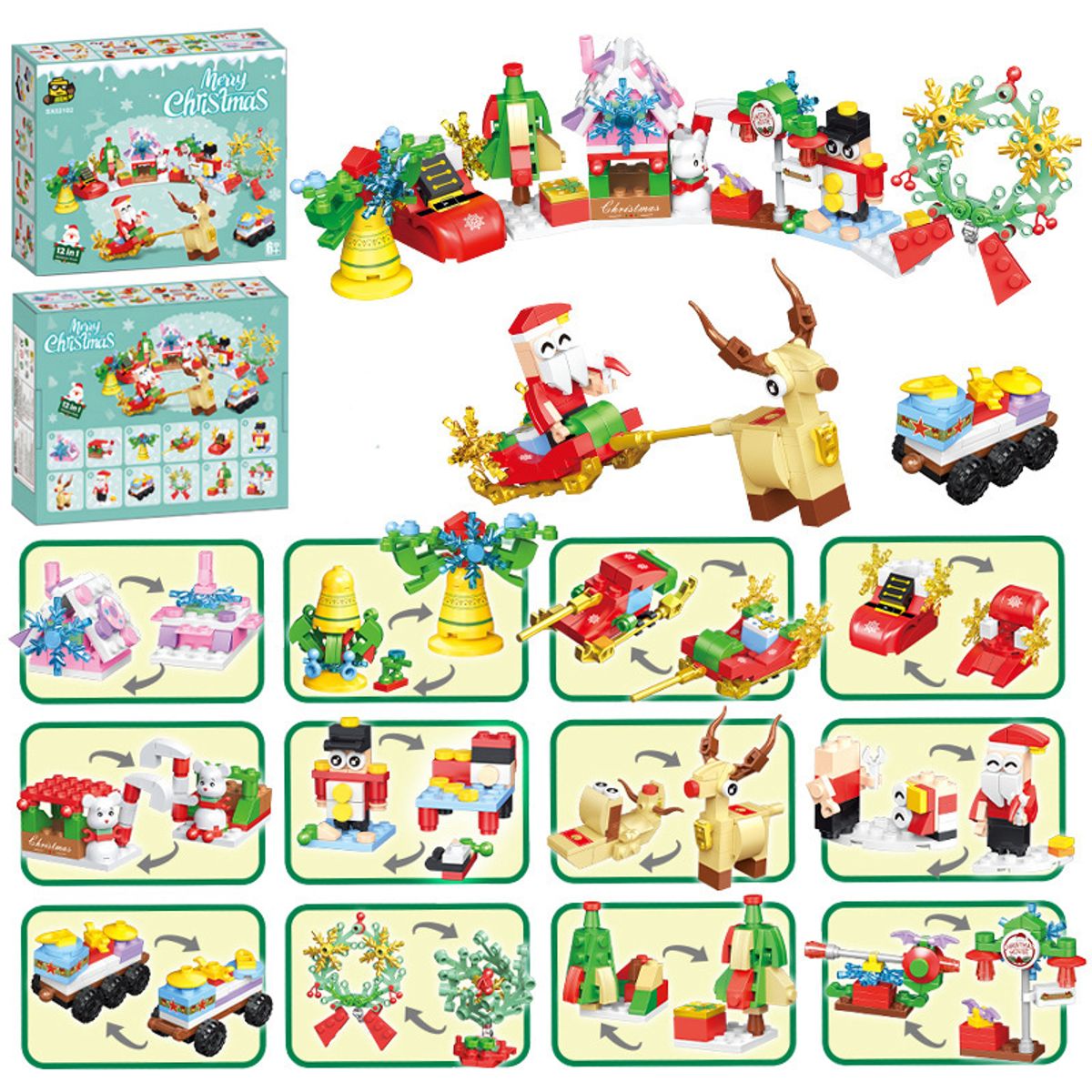 DANWEILE - Mini juguete de bloques de construcción 12 en 1 Papá Noel