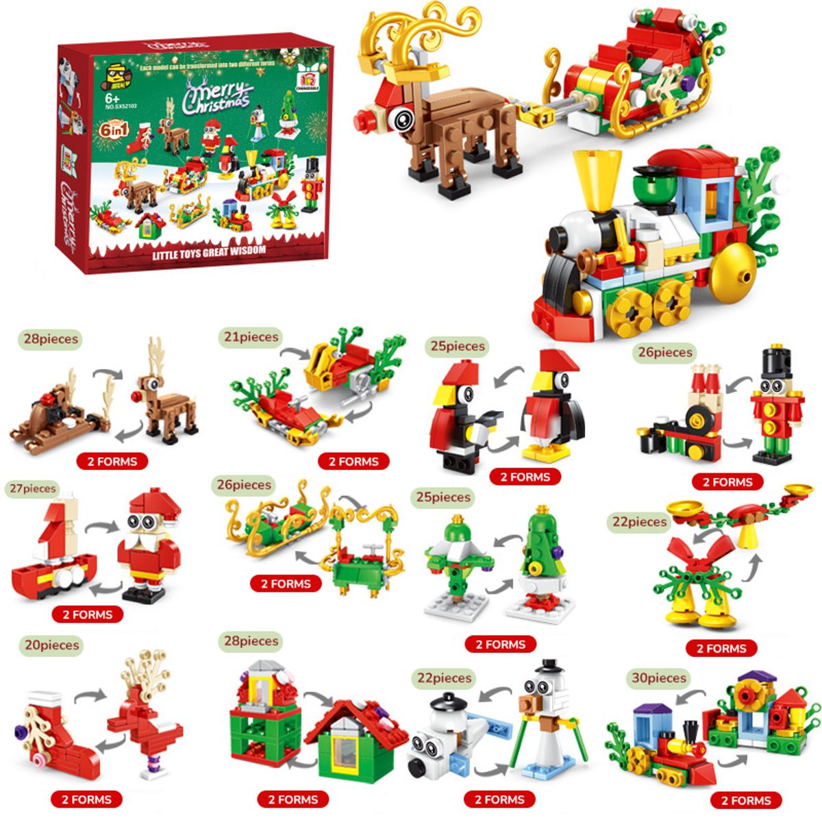 DANWEILE - Mini juguete de bloques de construcción 12 en 1 Navidad