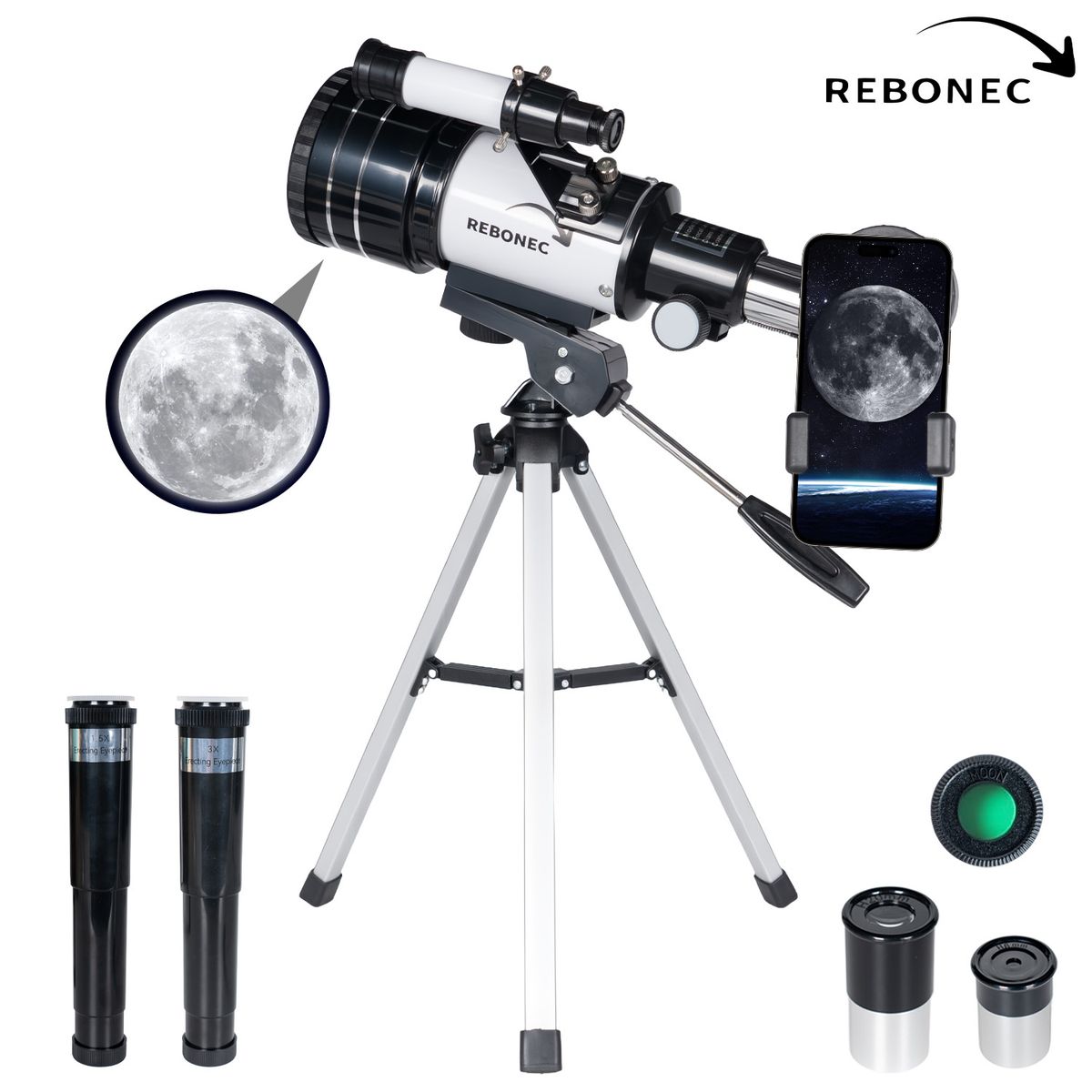 REBONEC - Telescopio Astronómico Profesional F30070 Soporte Celular