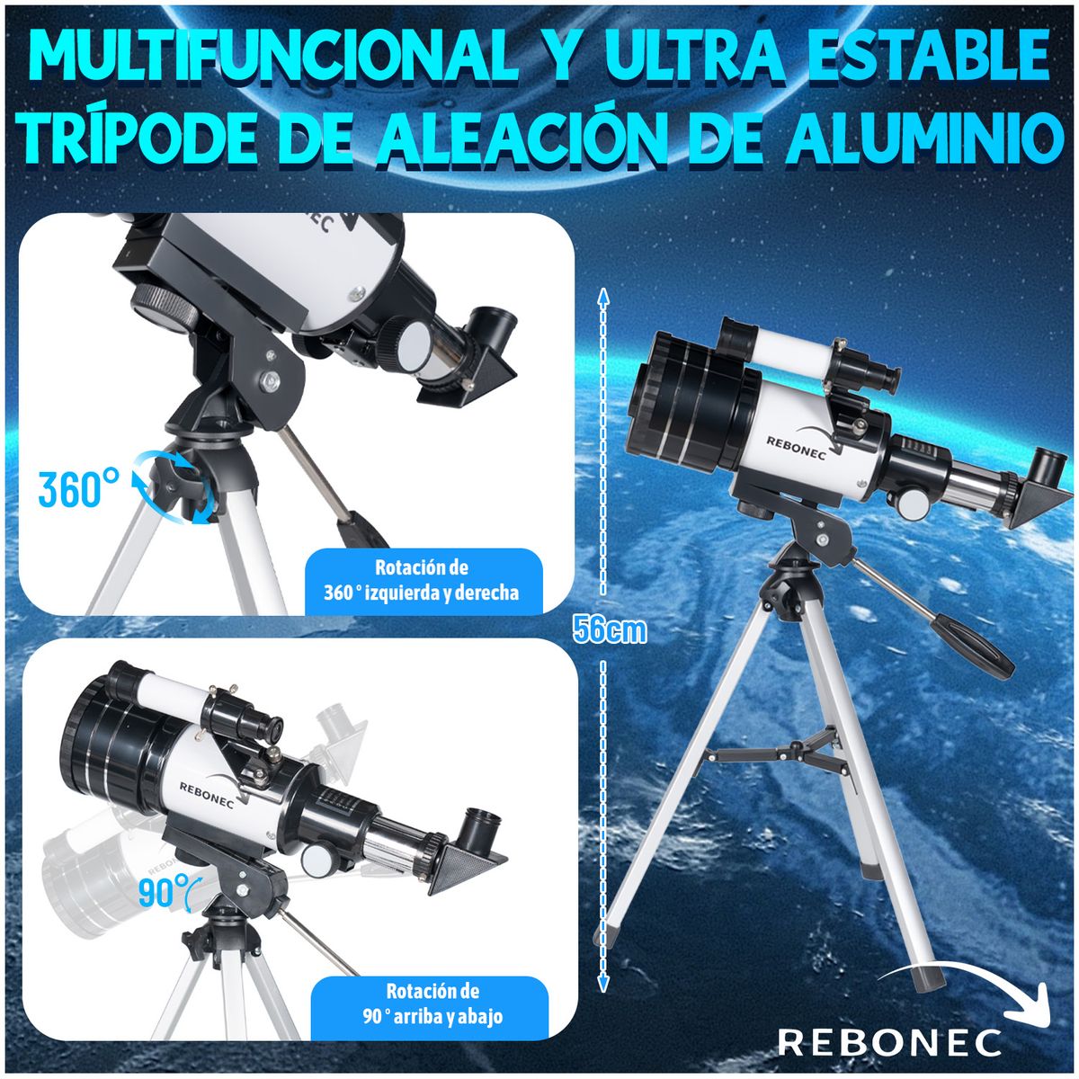 REBONEC - Telescopio Astronómico Profesional F30070 Soporte Celular