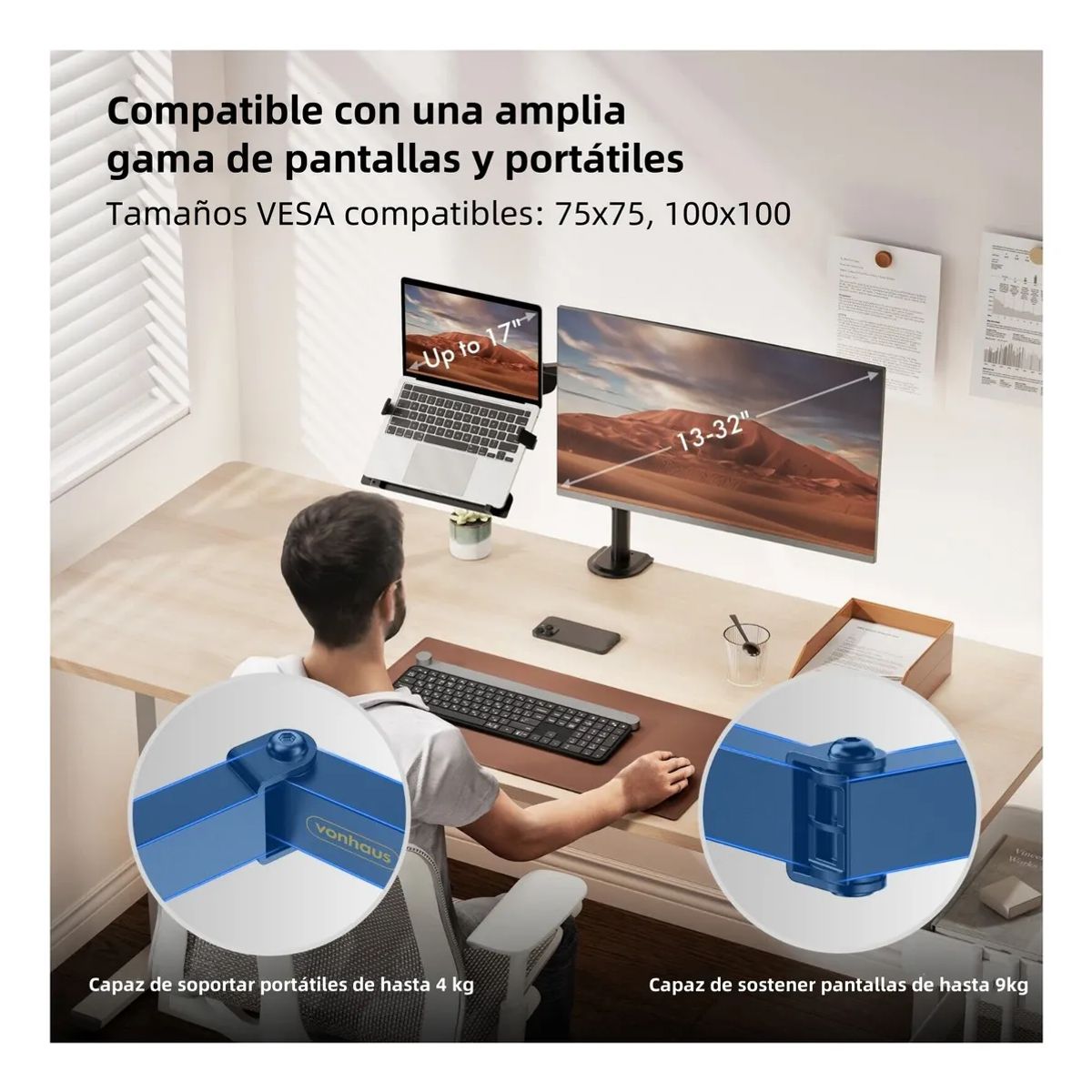 EVEREEN - Soporte Monitor Y Notebook Brazo Articulado Escritorio-