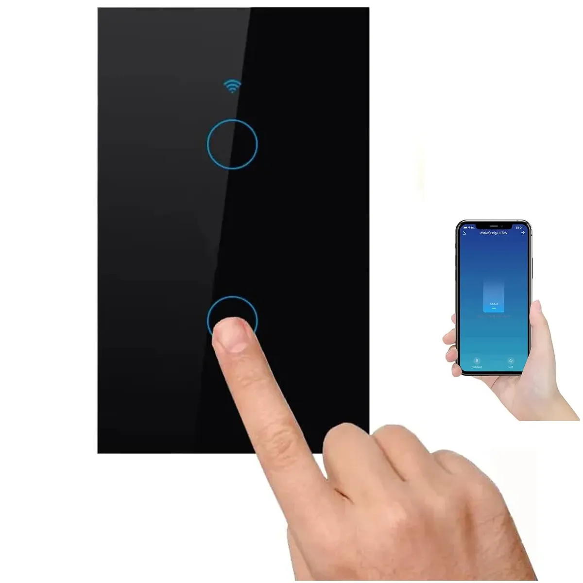 TNAKIEX - Interruptor Luz Pared Inteligente Wifi 2 Vías,Negro