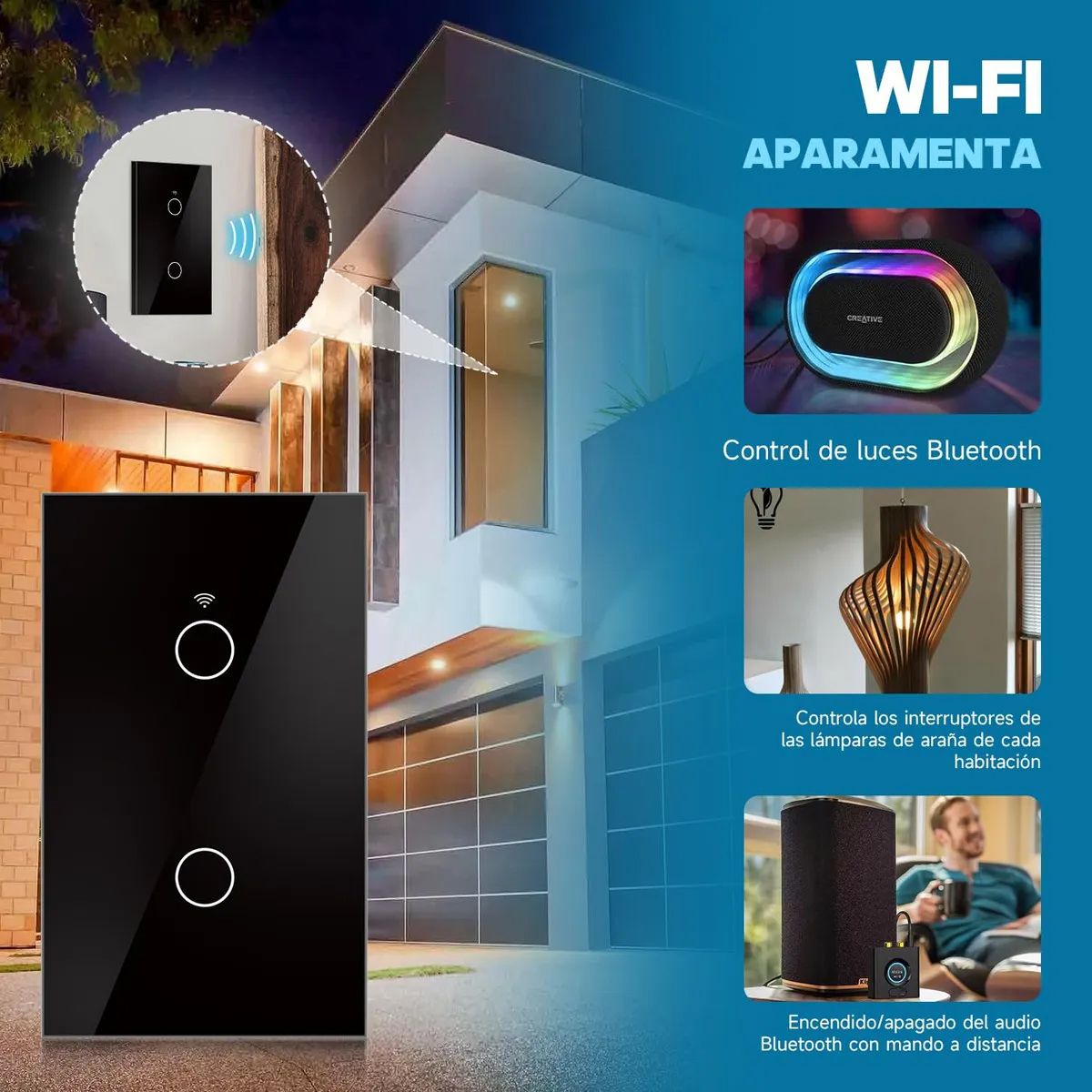 TNAKIEX - Interruptor Luz Pared Inteligente Wifi 2 Vías,Negro