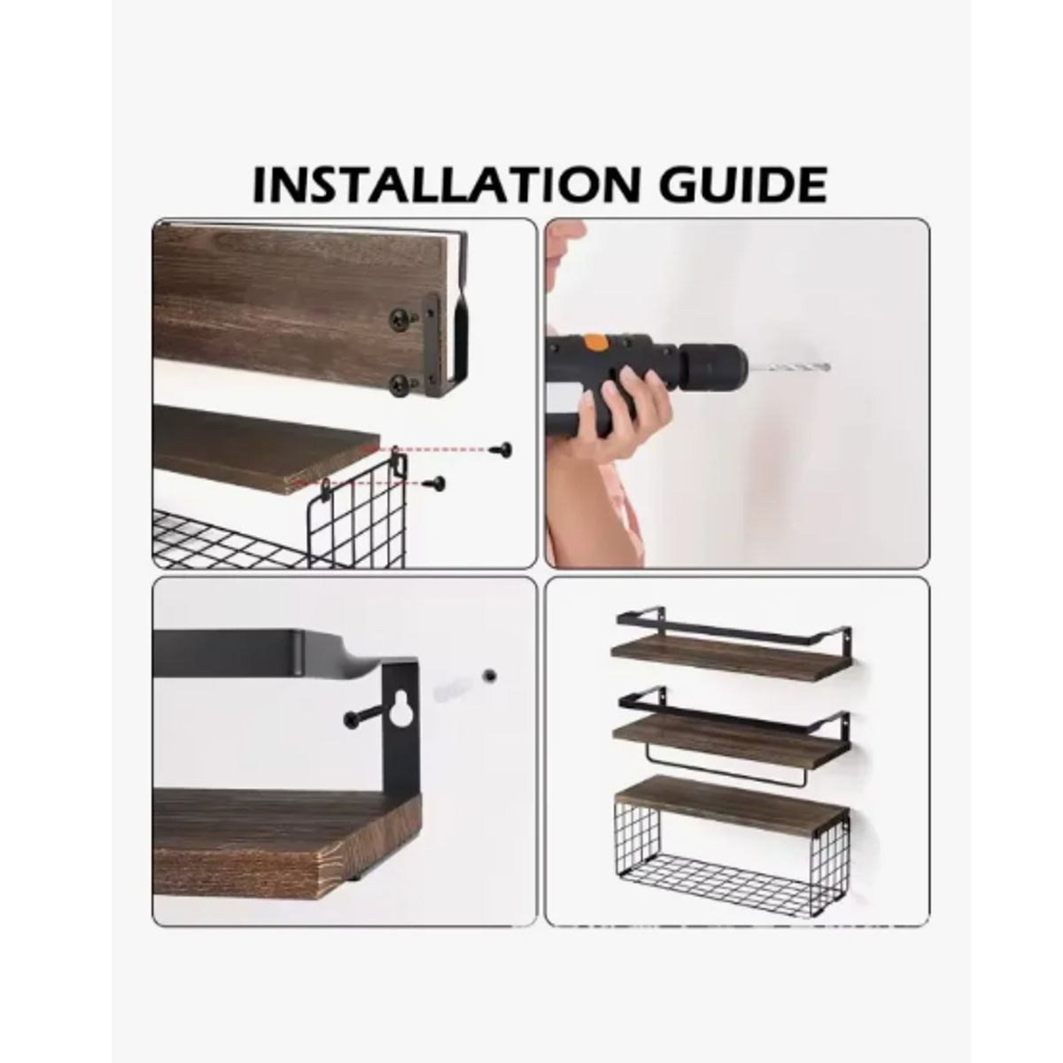 GENERICO - Kit Repisas Flotantes De Pared Estante Organizador Baño Marrón Claro
