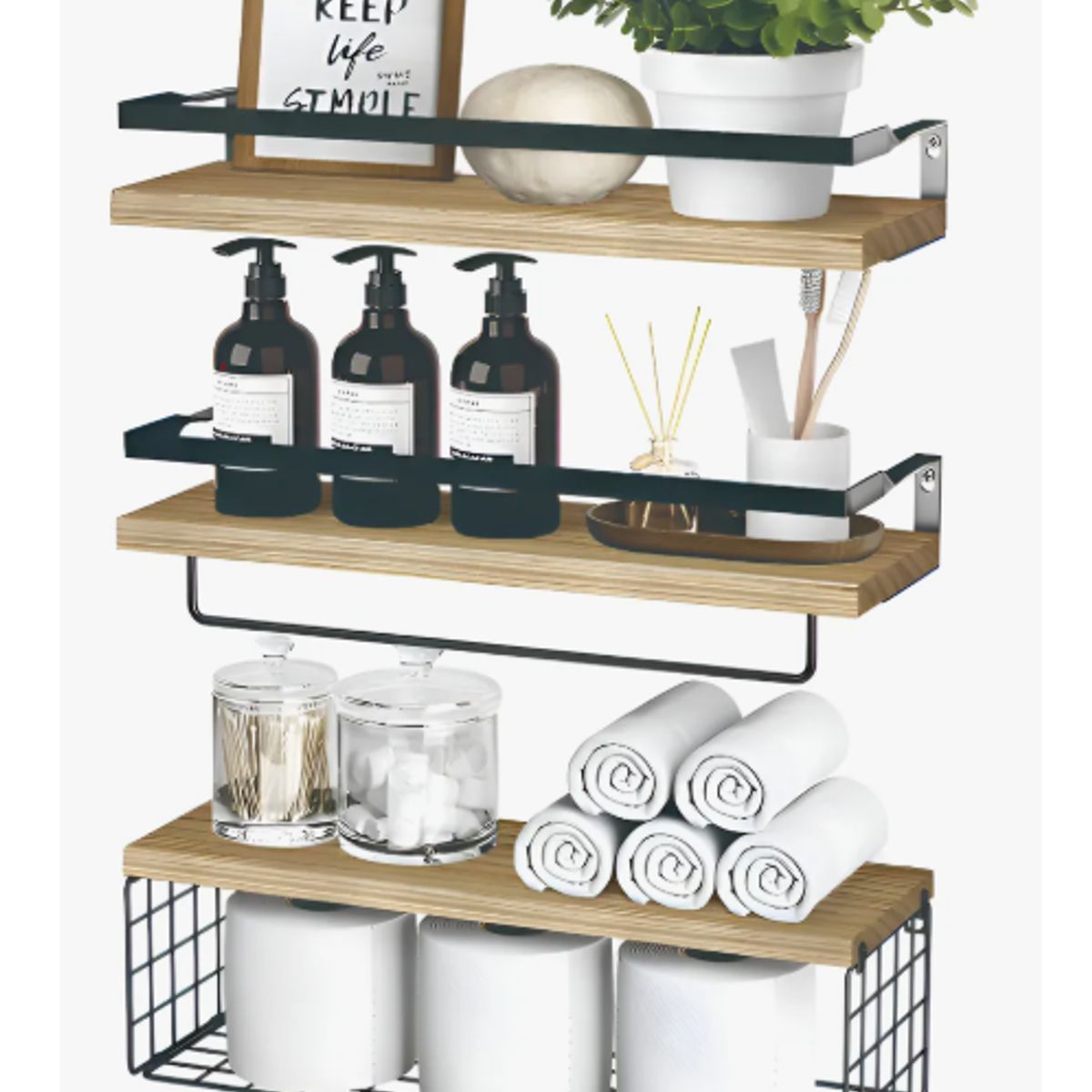 GENERICO - Kit Repisas Flotantes De Pared Estante Organizador Baño Marrón Claro