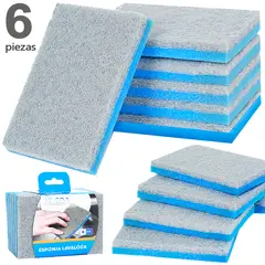 AILEDA - Esponja Para Cocina Con Diseño Doble Cara 6 Pzas/pqt Esponja Antiadherente Esponja 15x9cm Azul