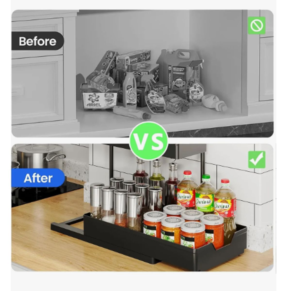 GENERICO - Organizador De 2 Niveles Desmontable Móvil Cocina Baño Negro