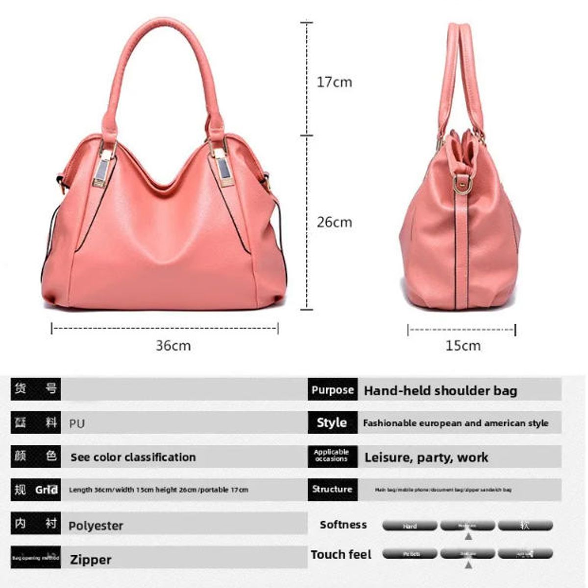 DANWEILE - Bolso de mano informal de piel suave para mujer-Negro