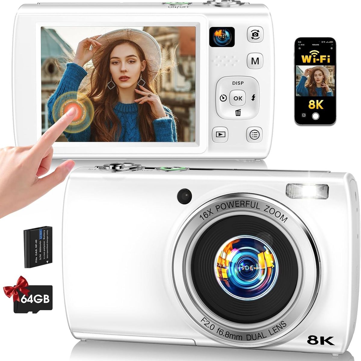 RENVMEXY - Cámara Digital 8K WiFi 88MP Dual Cámara