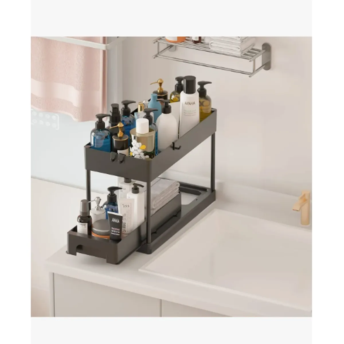 GENERICO - Organizador De Baño Cocina Lavaplatos Deslizante Simple Negro