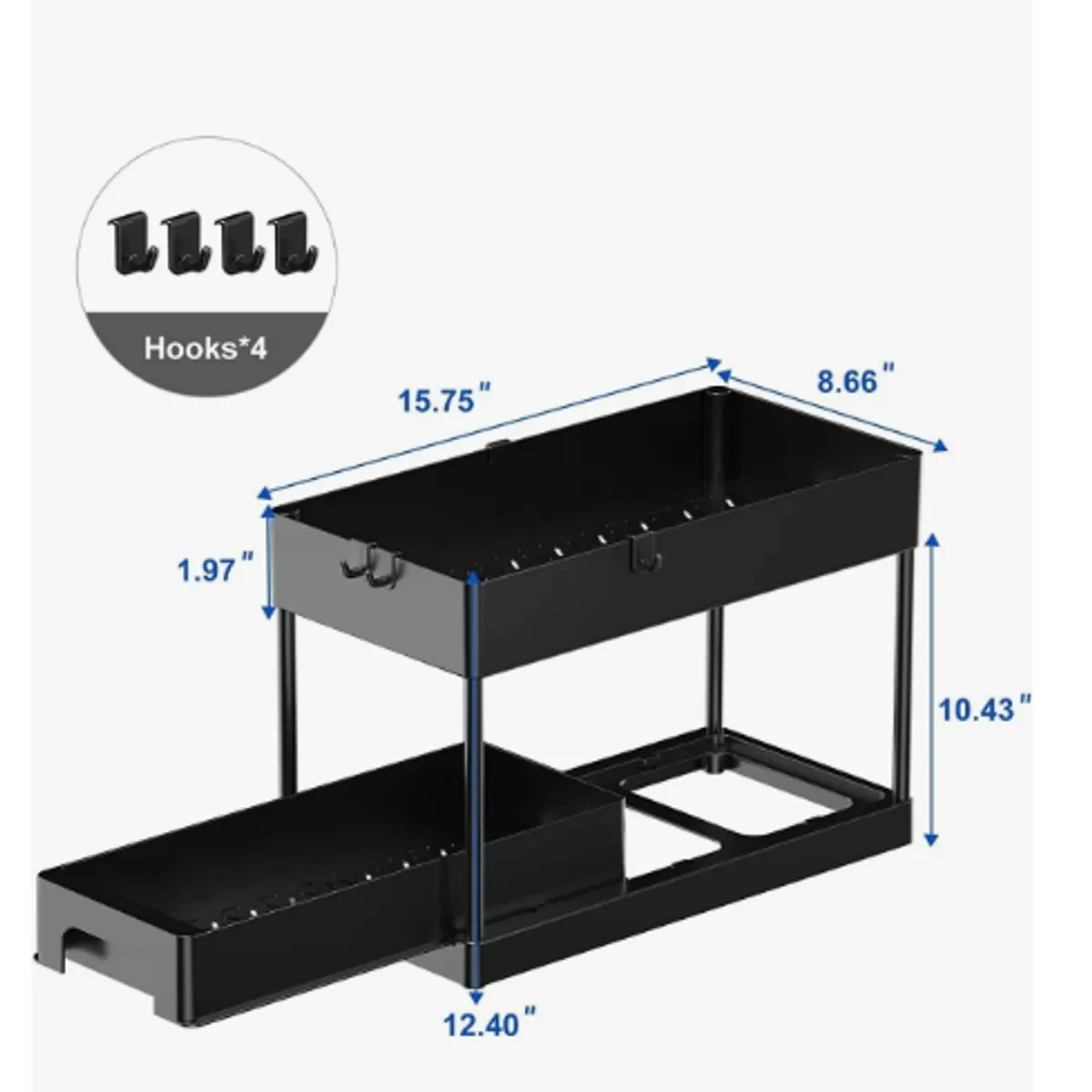GENERICO - Organizador De Baño Cocina Lavaplatos Deslizante Simple Negro
