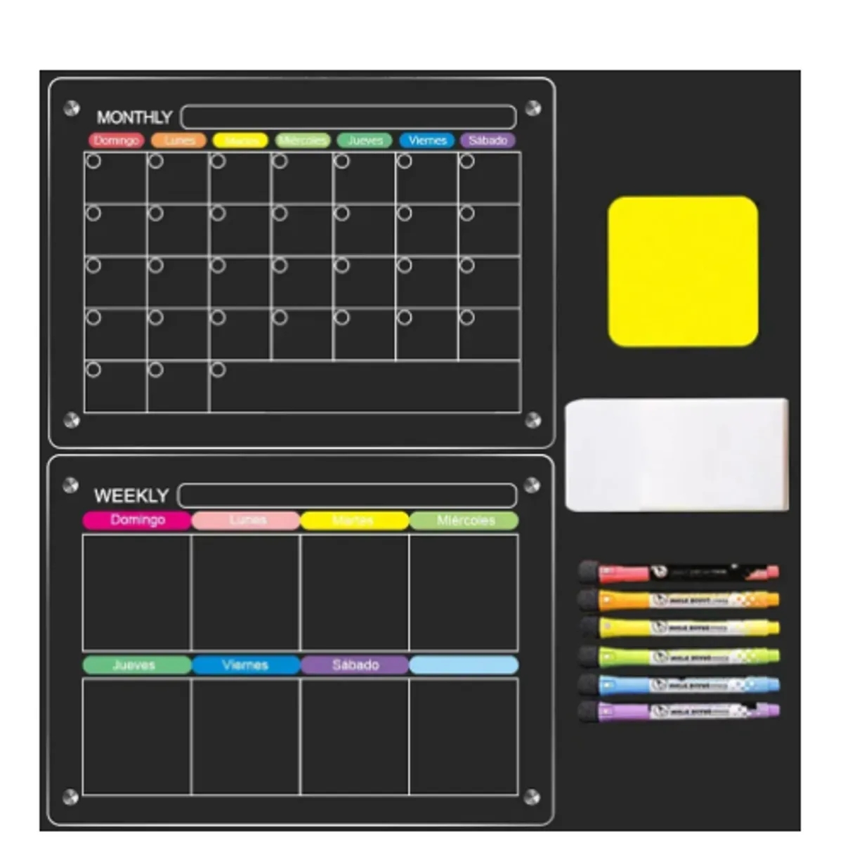 GENERICO - Pack 2 Pizarras Planner Mensual - Semanal, Imán Refrigerador