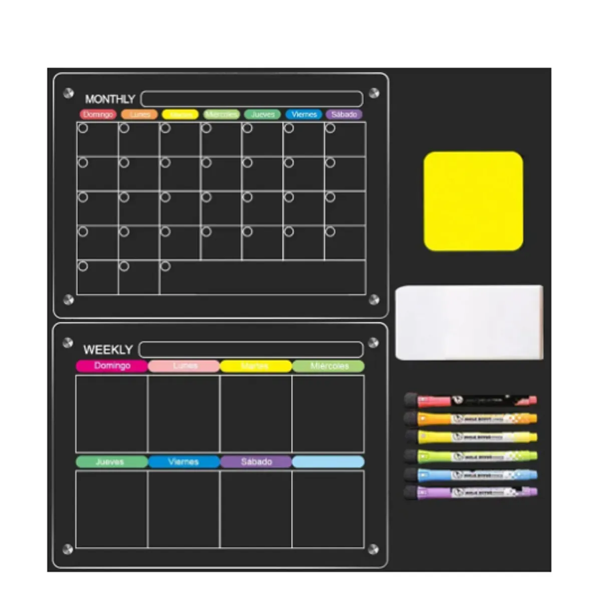 GENERICO - Pack 2 Pizarras Planner Mensual - Semanal, Imán Refrigerador