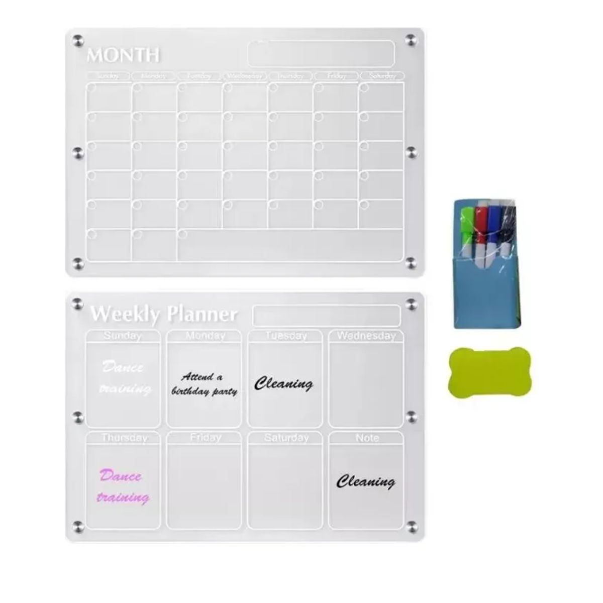 GENERICO - Pack 2 Pizarras Planner Mensual - Semanal, Imán Refrigerador