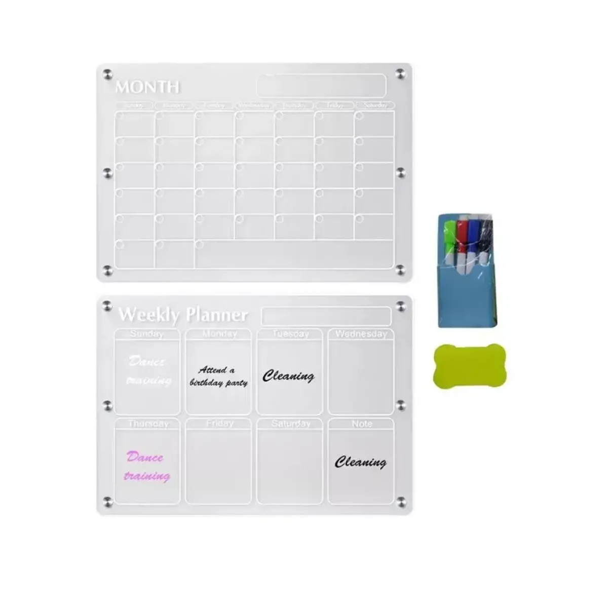GENERICO - Pack 2 Pizarras Planner Mensual - Semanal, Imán Refrigerador