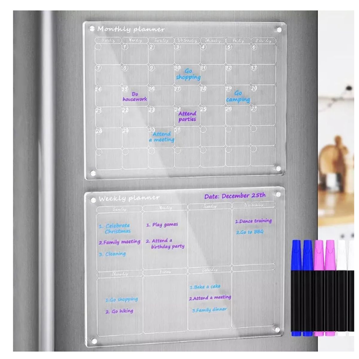 GENERICO - Pack 2 Pizarras Planner Mensual - Semanal, Imán Refrigerador