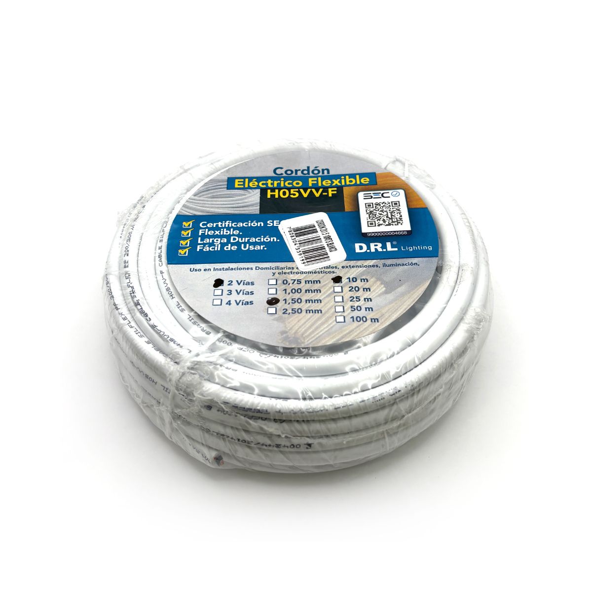 GENERICO - Cable Cordón Eléctrico Sil Flexible 2x150mm2 10m Blanco Sec